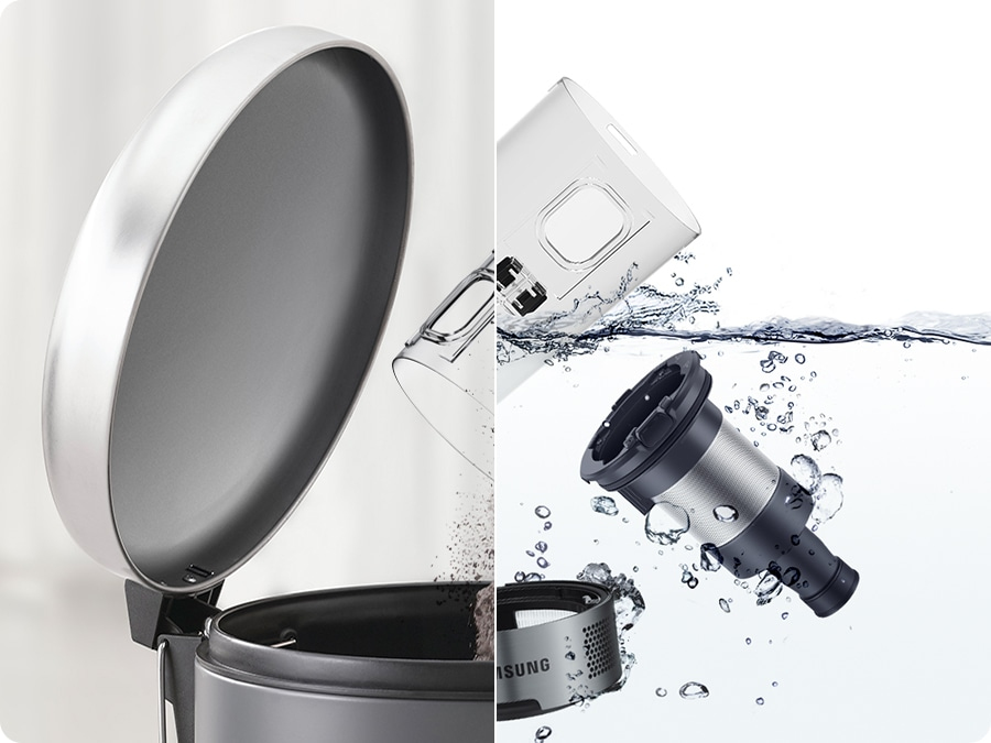 Leicht zu leerender und waschbarer Staubbehälter für hygienische Sauberkeit