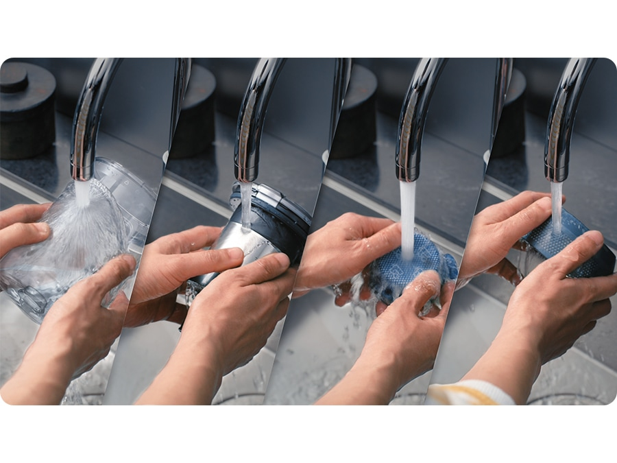 Leicht zu leerender und waschbarer Staubbehälter für hygienische Sauberkeit