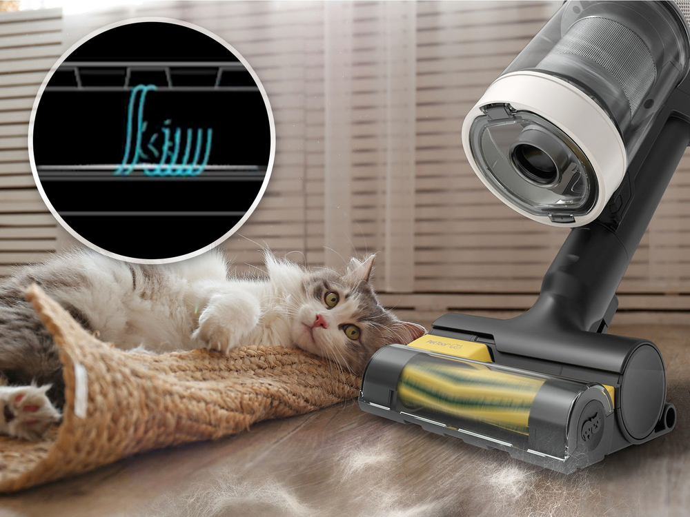 Effektive Aufnahme von Tierhaaren und wenig Verheddern in der Bürste